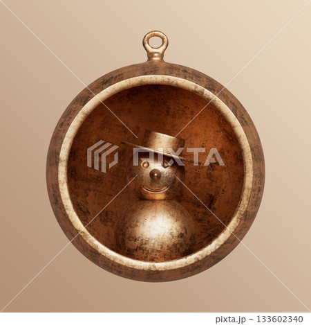 Rustic Bronze Metallic Christmas Tree Ornament. 3D Rendering Rustic Bronze Metallic Christmas Tree Ornament. 3D Rendering 133602340