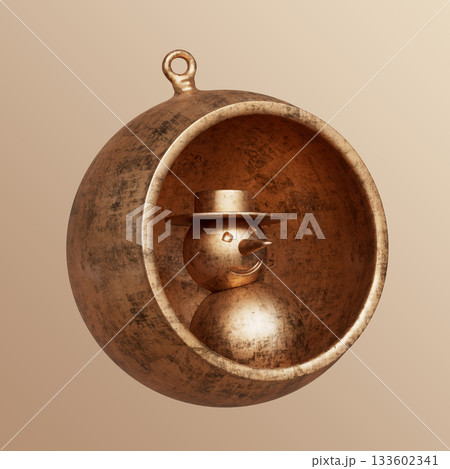 Rustic Bronze Metallic Christmas Tree Ornament. 3D Rendering 133602341