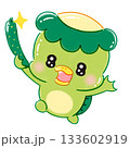 きゅうりを持つかわいいツヤツヤのカッパ 133602919