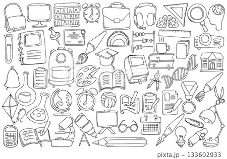 Education Related Doodle vector set. Drawing sketch illustration hand drawn line eps10 Education Related Doodle vector set. Drawing sketch illustration hand drawn line eps10 133602933