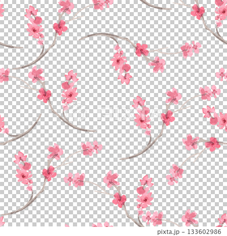Seamless pattern of sakura. Watercolor handmade illustration. For fabric, wallpaper, greeting cards, design, decoration and illustration. 133602986