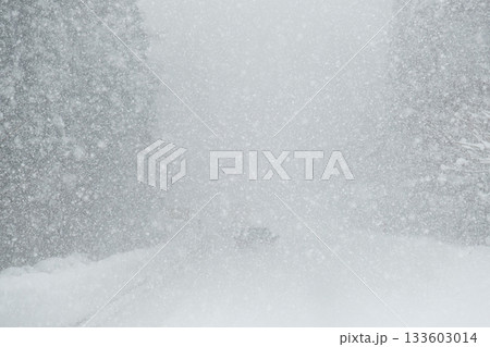 豪雪で視界がゼロに近いくらいの雪道 豪雪で視界がゼロに近いくらいの雪道 133603014