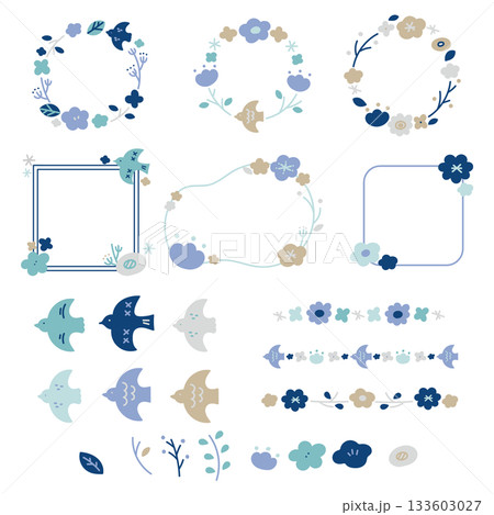 手描きの北欧風のフレーム素材セットA 133603027