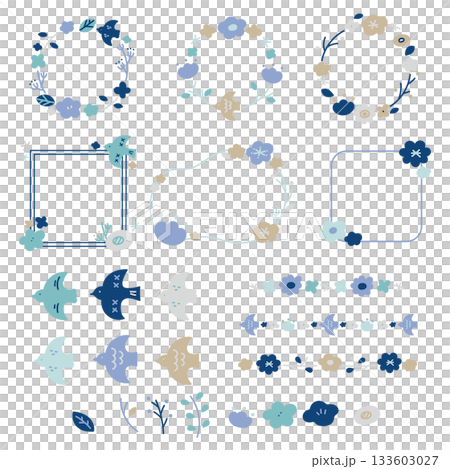 手描きの北欧風のフレーム素材セットA 133603027