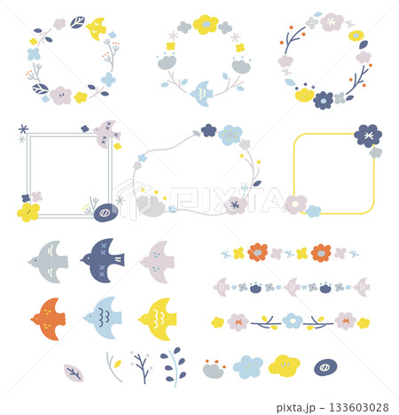 手描きの北欧風のフレーム素材セットB 133603028
