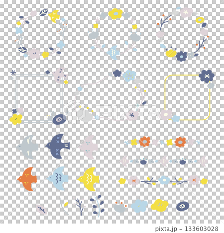 手描きの北欧風のフレーム素材セットB 133603028