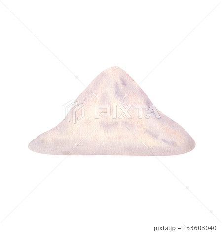 Pile of flour watercolor isolated on white. Ideal for bakery branding, packaging design, recipe illustrations, organic food projects, culinary graphics. Soft texture, subtle shading, natural tones 133603040