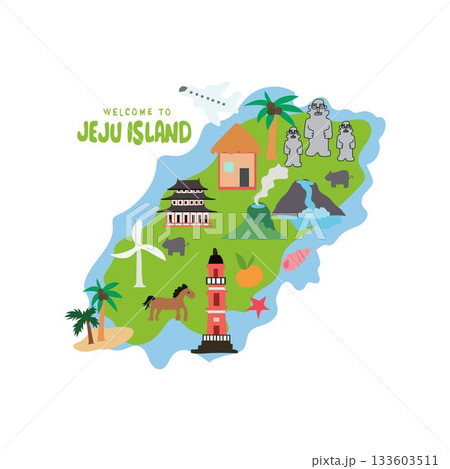 Welcome to Jeju Island Illustrated Map free vector illustration 133603511