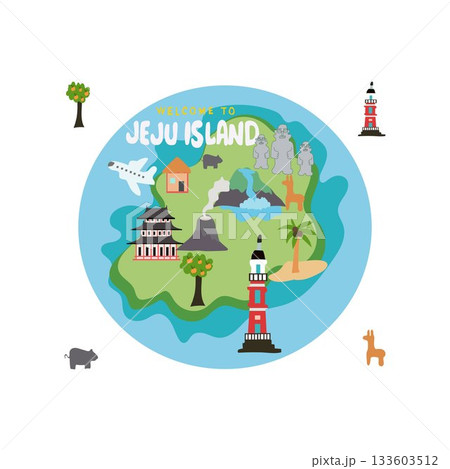 Welcome to Jeju Island Illustrated Map free vector illustration 133603512