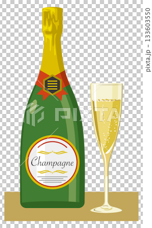 香檳酒瓶和酒杯的插圖 香檳酒瓶和酒杯的插圖 133603550