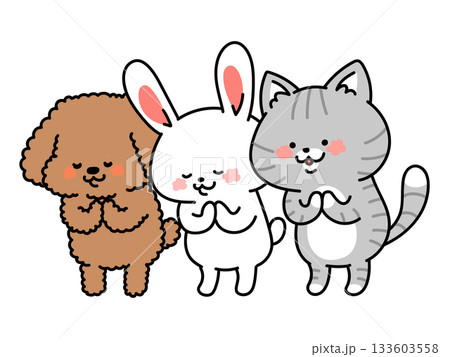 お辞儀をするかわいい犬さんうさぎさん猫さん 133603558