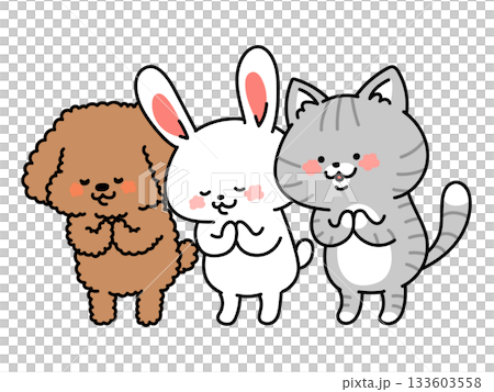 お辞儀をするかわいい犬さんうさぎさん猫さん 133603558
