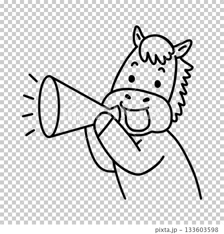 Horse with a megaphone line drawing Horse with a megaphone line drawing 133603598