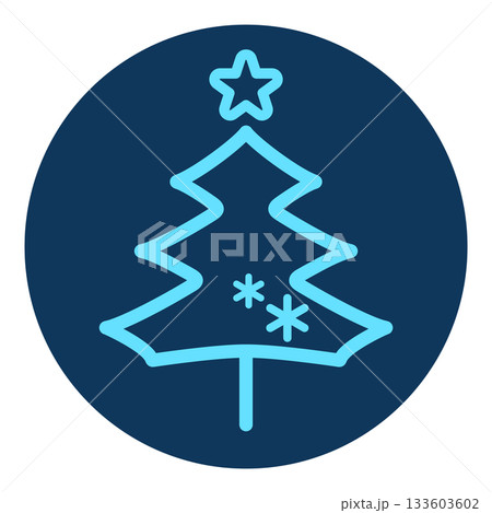 雪の結晶がおしゃれなネイビーのクリスマスツリーのイラスト 丸アイコン 冬のシンボル 水色のカラー線画 雪の結晶がおしゃれなネイビーのクリスマスツリーのイラスト 丸アイコン 冬のシンボル 水色のカラー線画 133603602
