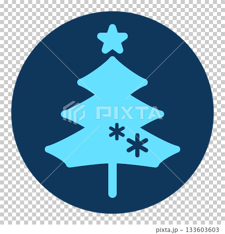 Stylish blue Christmas tree illustration with snowflakes. Round icon. Light blue and navy blue winter symbol. Stylish blue Christmas tree illustration with snowflakes. Round icon. Light blue and navy blue winter symbol. 133603603