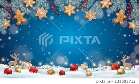 Christmas Graphic Background with Pine and Gingerbread 133603712