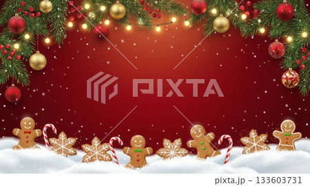 Christmas Graphic Background with Pine and Gingerbread 133603731