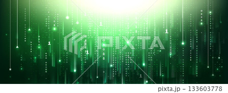 Green matrix code background with binary numbers 133603778