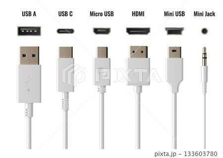 Mobile phone chargers and ports set 133603780