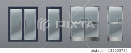 Glass doors set isolated on transparent background 133603782
