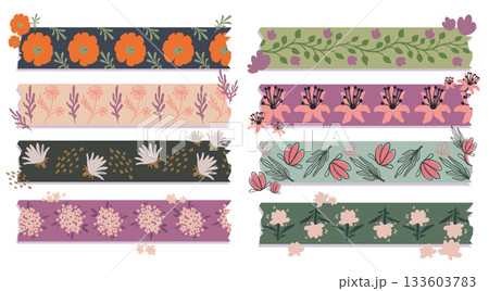 Floral washi tapes collection on white background 133603783