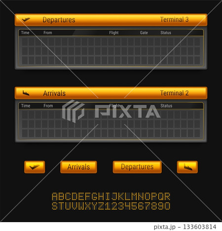 Airport departure board template with font 133603814