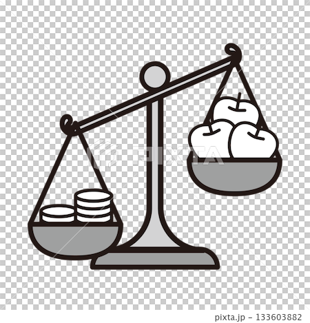 Illustration set of a scale comparing money and things _ Deflation 133603882