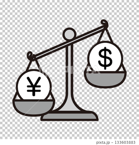 Strong yen, weak dollar - illustration of a balance 133603883