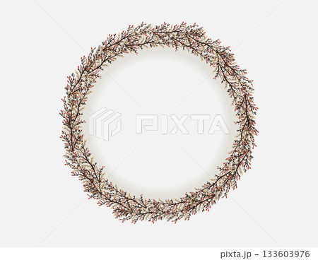 Minimalist Christmas Wreath Frame Vector Elegant Botanical Holiday Decoration. 133603976