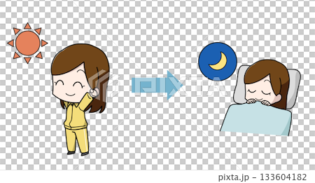 Illustration of a woman who slept well in the sunlight 133604182