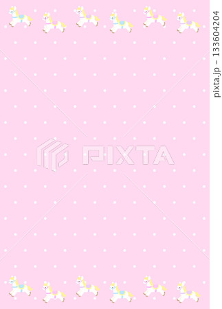 かわいい木馬のファンシーフレームポストカード　ピンク 133604204