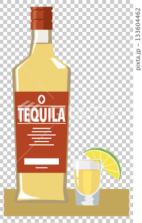 ボトルに入ったテキーラとショットグラスのイメージイラスト 133604462