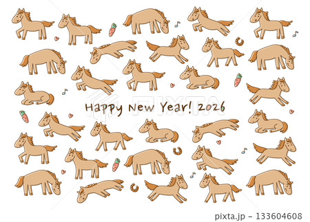 2026年午年の年賀状(ゆるかわいい馬模様) 2026年午年の年賀状(ゆるかわいい馬模様) 133604608