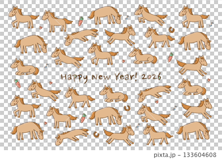2026年午年の年賀状(ゆるかわいい馬模様) 2026年午年の年賀状(ゆるかわいい馬模様) 133604608