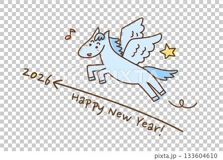 2026年新年賀卡（可愛跳躍的飛馬） 133604610