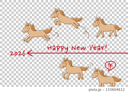 2026 Year of the Horse New Year's Card (Cute Horses Moving Forward) 2026 Year of the Horse New Year's Card (Cute Horses Moving Forward) 133604612