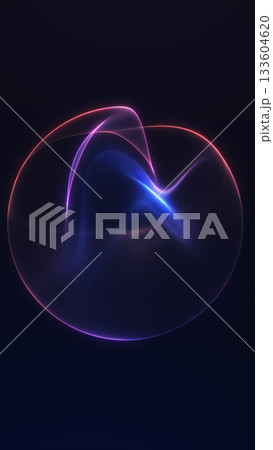 Smooth neon gradient orb made for vertical smartphone wallpapers. Elegant futuristic circle with glowing blue, pink and purple light on dark fullscreen background for mobile digital art. 133604620