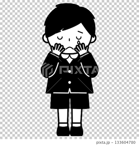Boy crying and covering his face Boy crying and covering his face 133604780