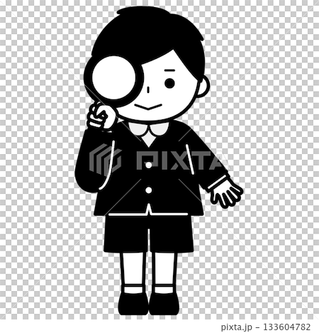 虫眼鏡（ルーペ）で調べる男の子 133604782