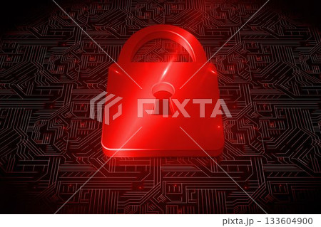 Shiny red lock on black background 133604900