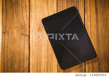 Overhead of tablet on desk Overhead of tablet on desk 133605053