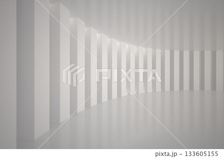 White rectangular columns are forming curved arc in flat design with reflective floor and lighting White rectangular columns are forming curved arc in flat design with reflective floor and lighting 133605155