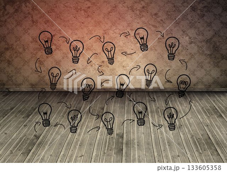 Light bulbs graphic on brown wallpaper background 133605358