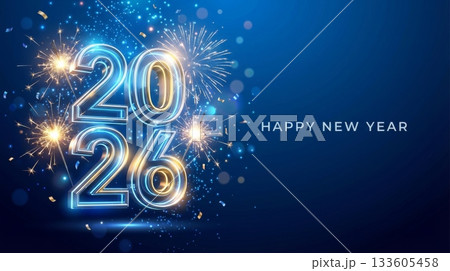 Blue 3D New Year Banner 2026 133605458