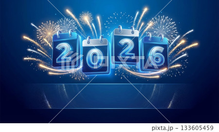 Blue 3D New Year Banner 2026 133605459