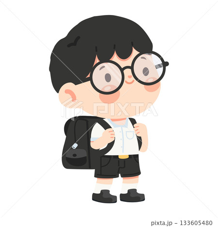 Illustration of Boy Wearing Glasses and Backpack 133605480