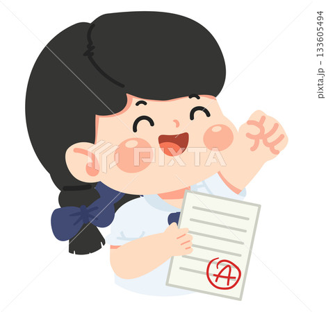 Cartoon of Happy Student Receiving Good Grade 133605494