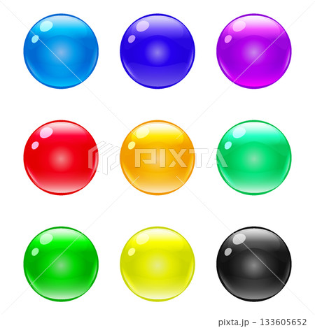 Set of glass ball sphere colorful shiny glass, glossy bubble 133605652