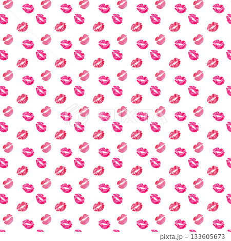Seamless pattern of watercolour red and pink kisses. Red lip prints. 133605673
