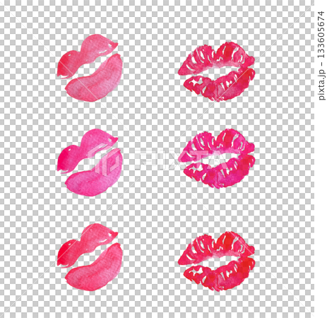 Watercolour red and pink kisses. Red lip prints. 133605674